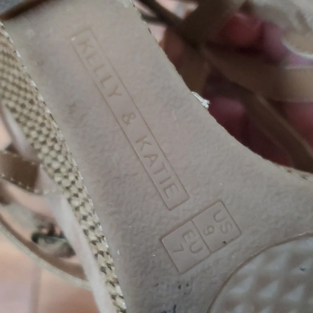 Kelly & Katie nude rattan wedge sandals